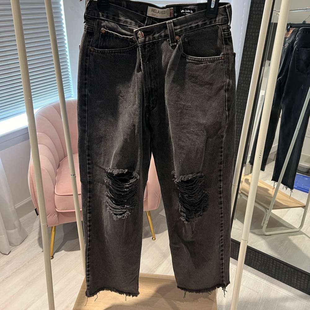Iamkoko.la x Levi’s custom crossover waist black distressed baggy jeans size 6